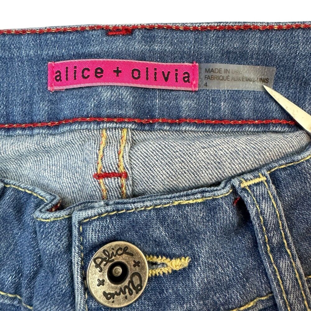 ALICE + OLIVIA Jeans Womens Size 4 Bell Bottoms Wide Leg Low Rise Distressed - Picture 4 of 14